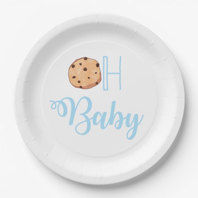 Oh Baby Milk and Cookies Blue Baby Shower Pappteller (Vorderseite)