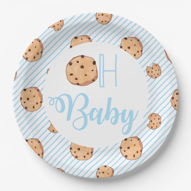 Oh Baby Milk and Cookies Blue Baby Shower Pappteller (Vorderseite)