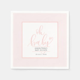 Oh Baby Minimal Elegant Pink Script Baby Shower  Serviette