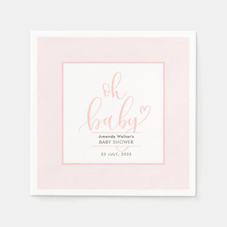 Oh Baby Minimal Elegant Pink Script Baby Shower  Serviette