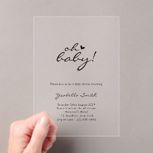 Oh, Baby! Minimal Heart Script Baby Dusche Acryleinladungen