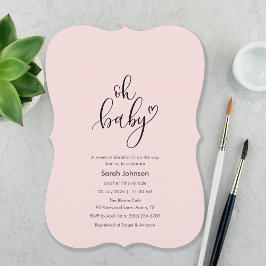 Oh Baby! Minimal Typography Pink Baby Shower Einladung