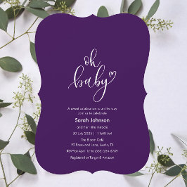 Oh Baby! Minimal Typography Purple Baby Shower Einladung