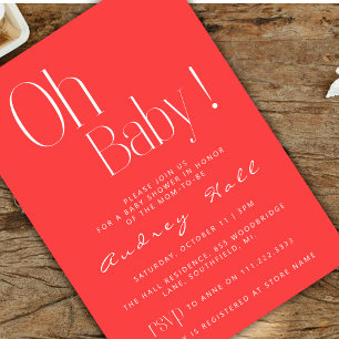 Oh Baby Minimalist Fluo Rosa Orange Babyparty Einladung