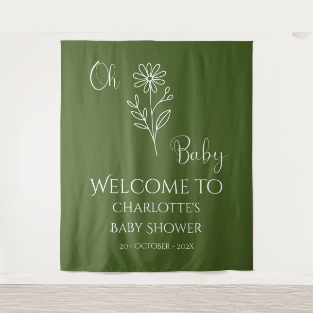 Oh Baby Minimalist Wildflower Baby Shower Backdrop Wandteppich (Vorderseite)