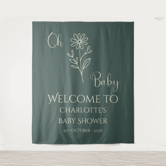 Oh Baby Minimalist Wildflower Baby Shower Backdrop Wandteppich (Vorderseite)