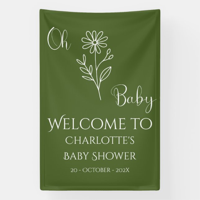 Oh Baby Minimalist Wildflower Baby Shower Banner (Vertikal)