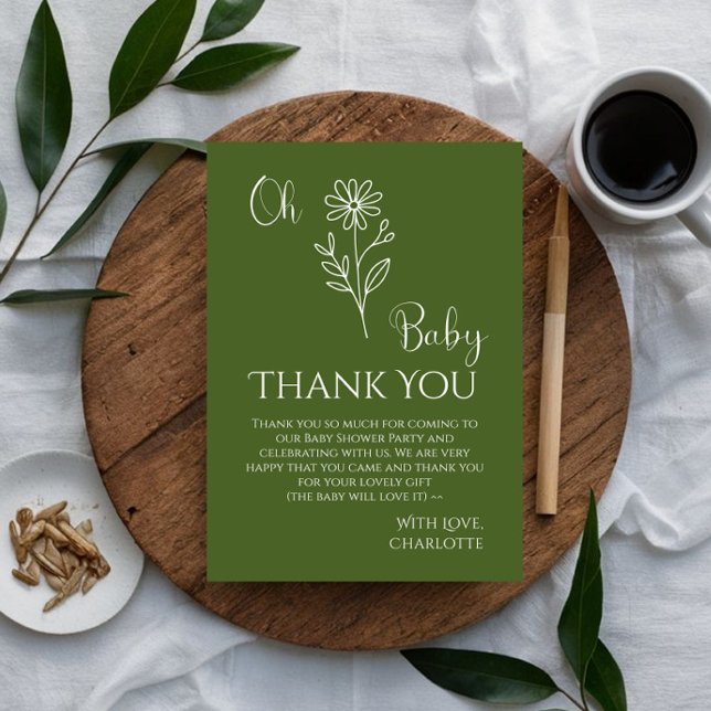 Oh Baby Minimalist Wildflower Baby Shower Dankeskarte (Von Creator hochgeladen)