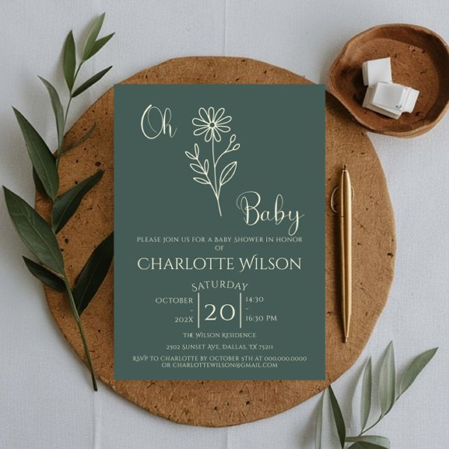 Oh Baby Minimalist Wildflower Baby Shower Einladung (Von Creator hochgeladen)
