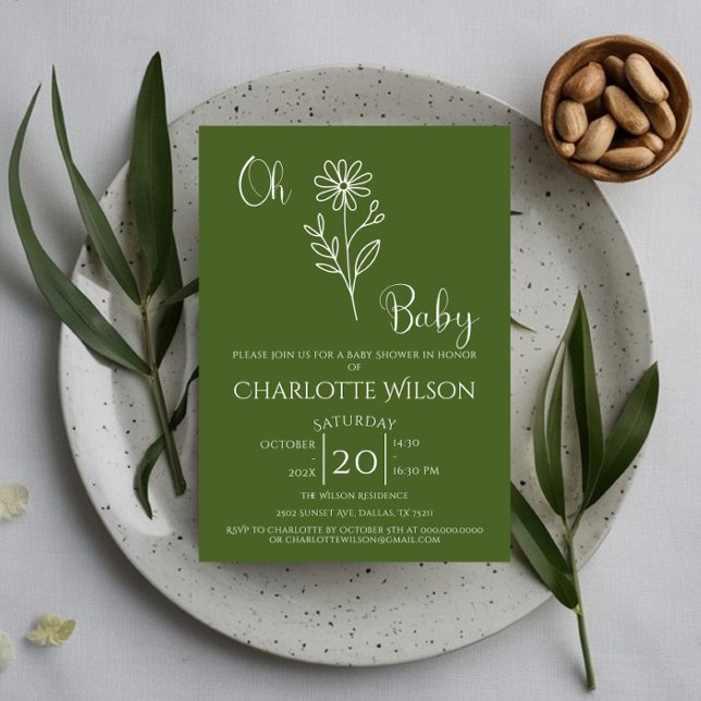 Oh Baby Minimalist Wildflower Baby Shower Einladung (Von Creator hochgeladen)