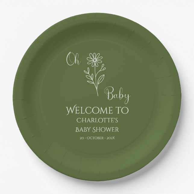 Oh Baby Minimalist Wildflower Baby Shower Pappteller (Vorderseite)