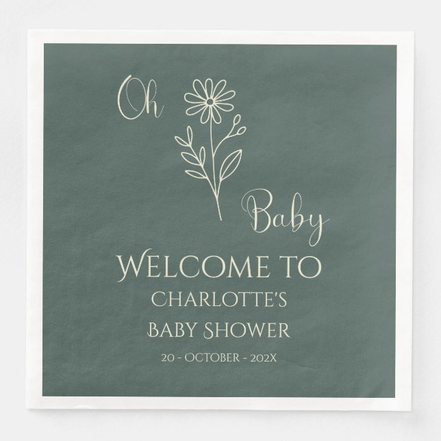Oh Baby Minimalist Wildflower Baby Shower Serviette (Vorderseite)