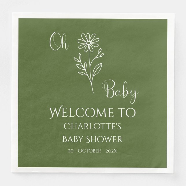 Oh Baby Minimalist Wildflower Baby Shower Serviette (Vorderseite)