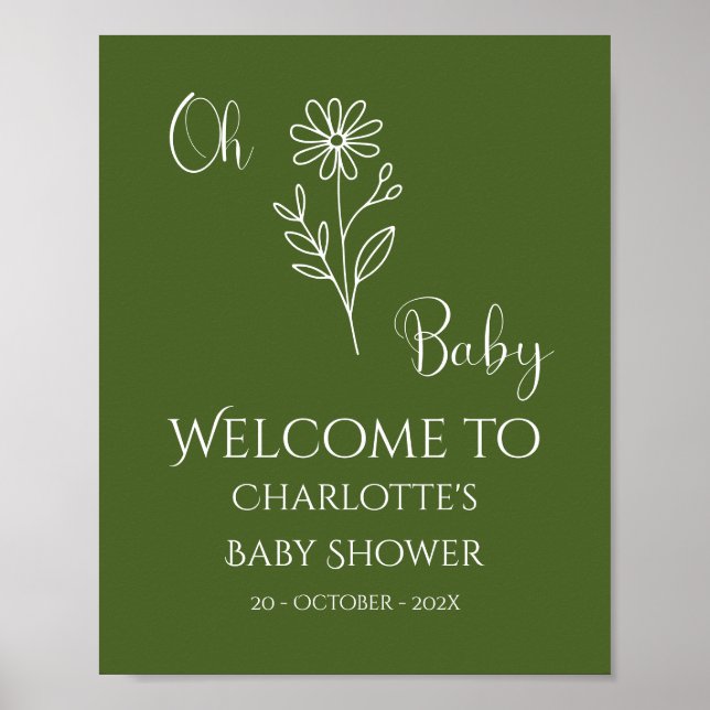 Oh Baby Minimalist Wildflower Baby Shower Welcome Poster (Vorne)