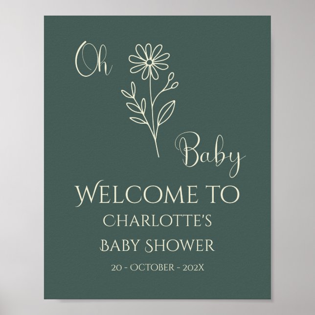 Oh Baby Minimalist Wildflower Baby Shower Welcome Poster (Vorne)