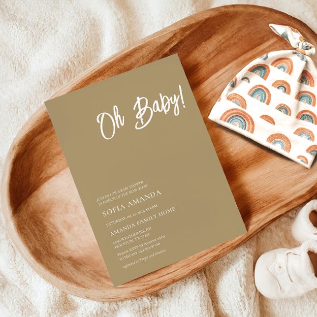 Oh Baby Minimalistisch Brown Light Baby Dusche Einladung (Von Creator hochgeladen)