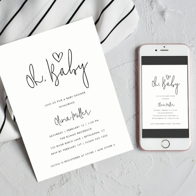 Oh Baby Minimalistisch Gender Neutral Baby Dusche Einladung (Von Creator hochgeladen)