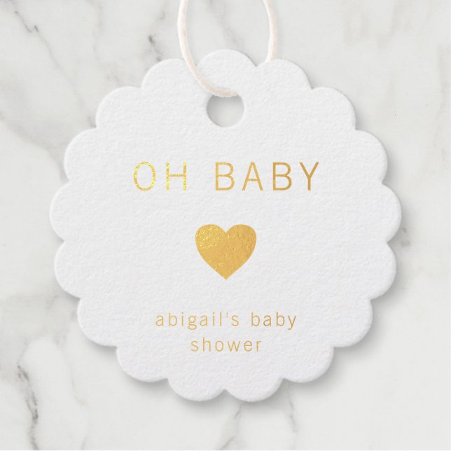 Oh Baby Minimalistisch Heart Gold Foil Babydusche Geschenkanhänger (Vorderseite)