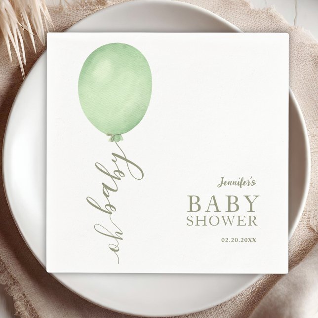 Oh Baby Minimalistisch Sage Green Balloon Babydusc Serviette (Von Creator hochgeladen)