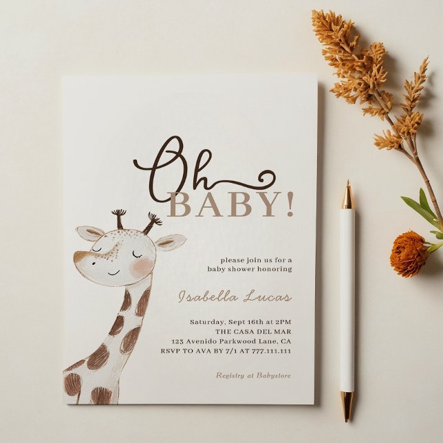 Oh, Baby! Minimalistische Giraffe Baby-Dusche Einladung (Von Creator hochgeladen)