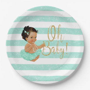 Oh Baby Mint Tutu Ballerina Streifen Gold Glitter Pappteller