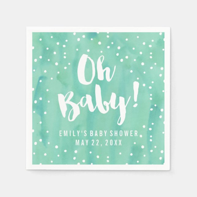 Oh Baby Mint Watercolor Babydusche Serviette (Vorderseite)