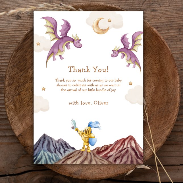 Oh Baby Mittelalterliche Märchenschauspielerin Dra Dankeskarte (Oh Baby Medieval Fairytale Dragon Boy Baby Shower Thank You Card)