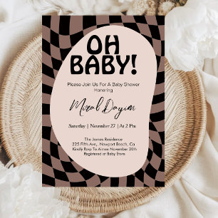 Oh Baby! Mocha Braun Kariert Moderne Babyparty Einladung