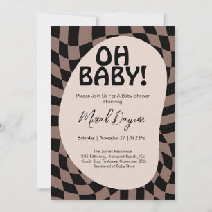 Oh Baby! Mocha Braun Kariert Moderne Babyparty  Einladung