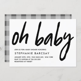Oh Baby Modern Baby Shower Gray Gingham Einladung