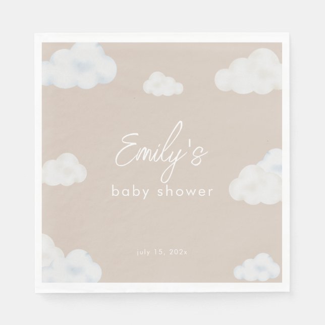 Oh Baby Modern Beige Cloud Baby Dusche Napkin Serviette (Vorderseite)