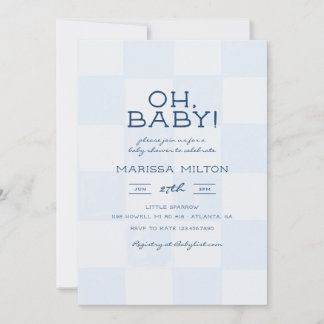 Oh Baby Modern Blau Kariert Baby Shower Einladung