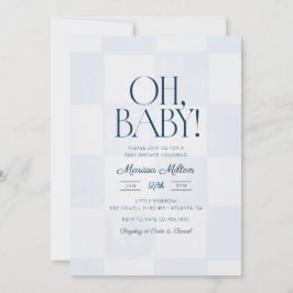 Oh Baby Modern Blue Checkered Baby Shower Einladung