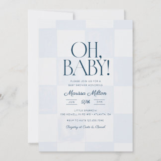 Oh Baby Modern Blue Checkered Baby Shower Einladung
