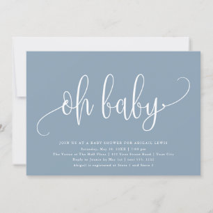 Oh Baby Modern Calligraphy Dusty Blue Baby Dusche Einladung
