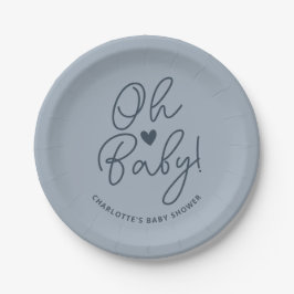 Oh Baby Modern Dusty Blue Boy Baby Dusche Custom Pappteller