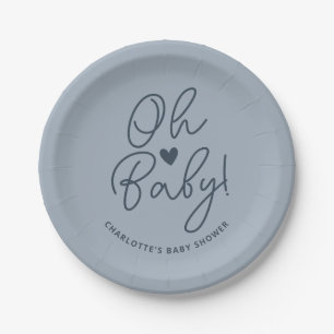 Oh Baby Modern Dusty Blue Boy Baby Dusche Custom Pappteller