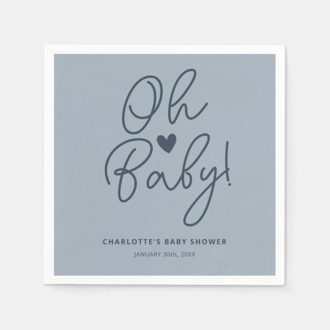 Oh Baby Modern Dusty Blue Boy Baby Dusche Custom Serviette (Vorderseite)