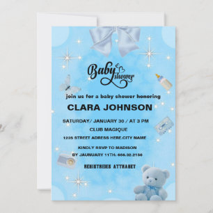 Oh Baby Modern Einfache Staubblaue Knaben-Babypart Einladung