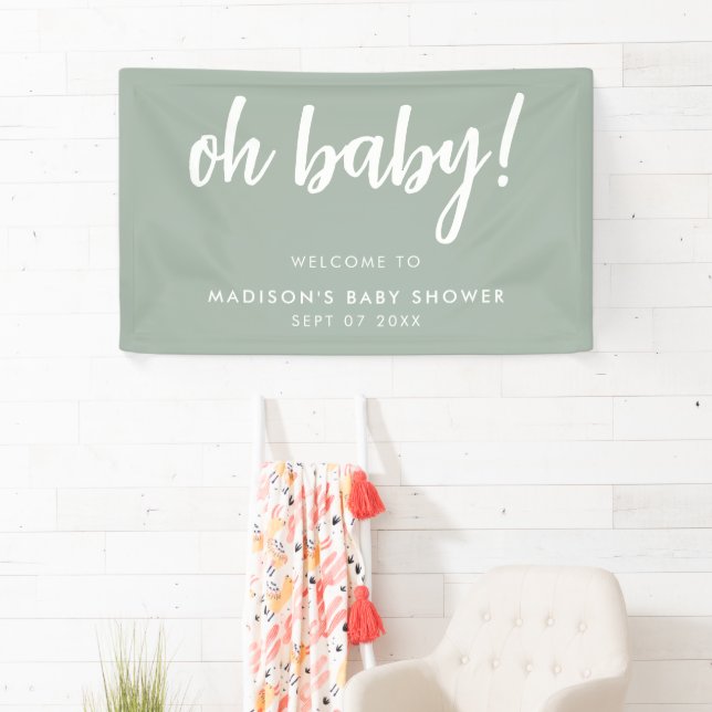 Oh Baby Modern Elegange Sage Green Baby Dusche Banner (Insitu)