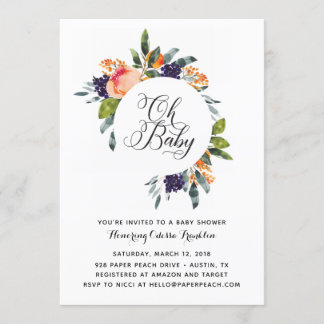 Oh Baby Modern Floral Baby Dusche Einladung