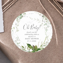 Oh Baby Modern Greenery Blätter Baby Shower Runder Aufkleber