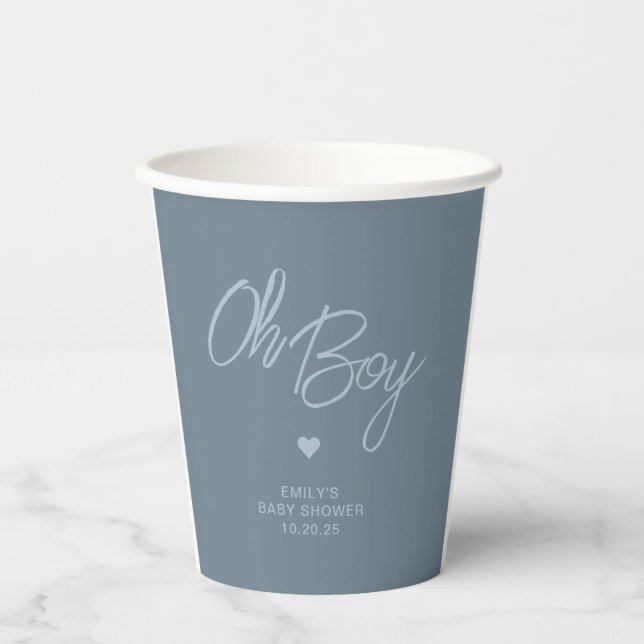 Oh Baby Modern Minimal Dusty Blue Boy Baby Dusche Pappbecher (Vorderseite)