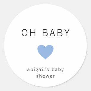 Oh Baby Modern Minimalistisch Blue Boy Baby Dusche Runder Aufkleber