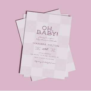 Oh Baby Modern Rosa Kariertes Babyshower Einladung