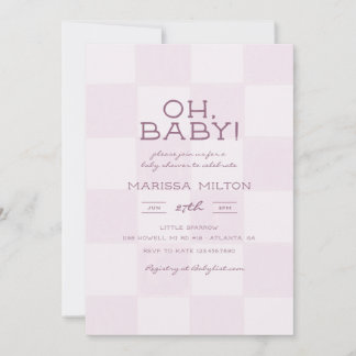 Oh Baby Modern Rosa Kariertes Babyshower Einladung