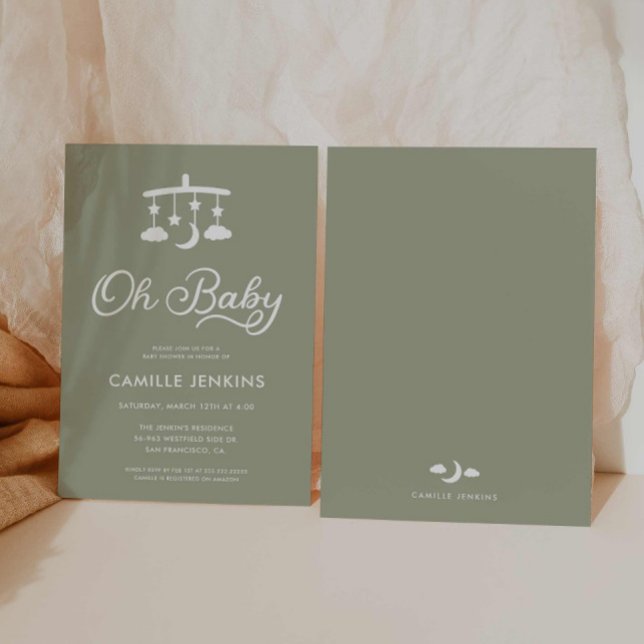 Oh Baby Modern Sage Green Baby Dusche Einladung (Modern Oh Baby Sage Green Invitation)