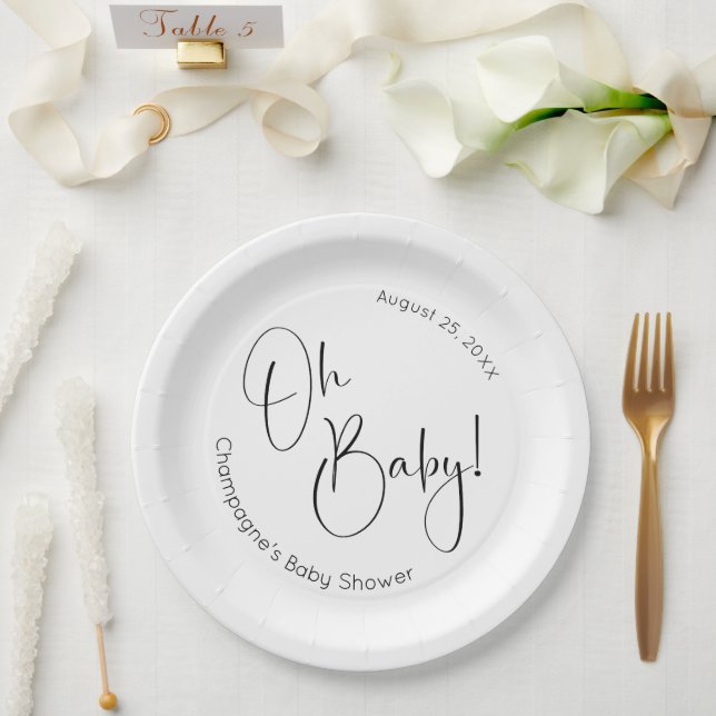 Oh Baby Modern Script Baby Dusche Pappteller (Hochzeit)