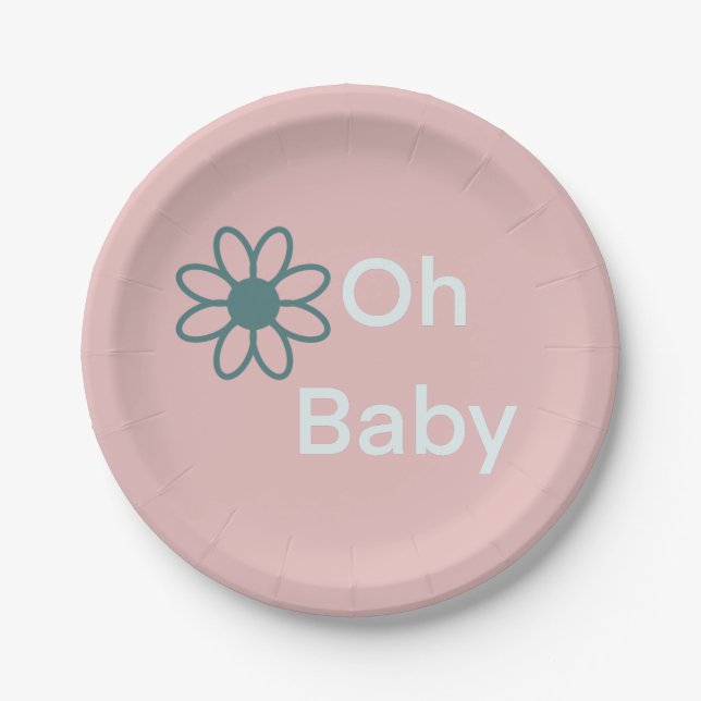 Oh Baby Modern Simple Floral Pink Paper Teller (Vorderseite)