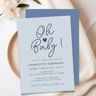 Oh Baby Modern Simple Pastel Blue Boy Baby Dusche Einladung